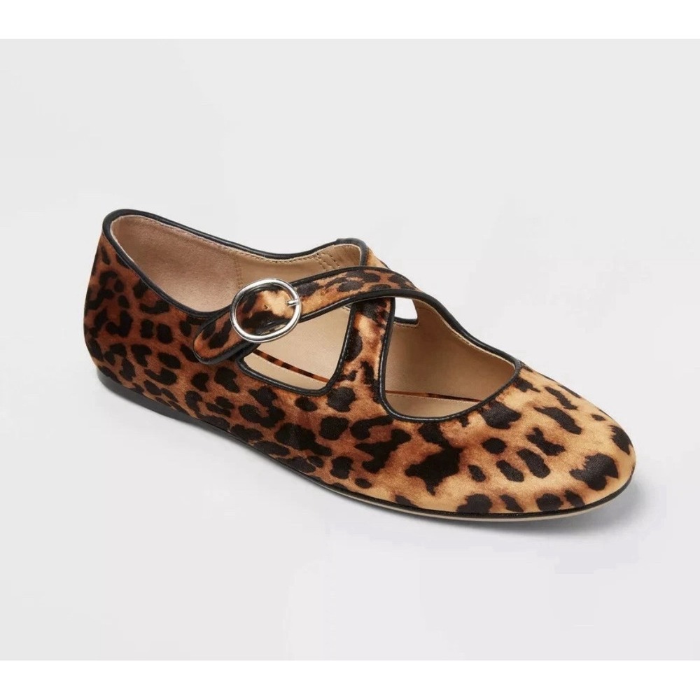 Women's Tasmin Leopard Print Flats – A New Day Mary Jane Size 8 Comfy Work